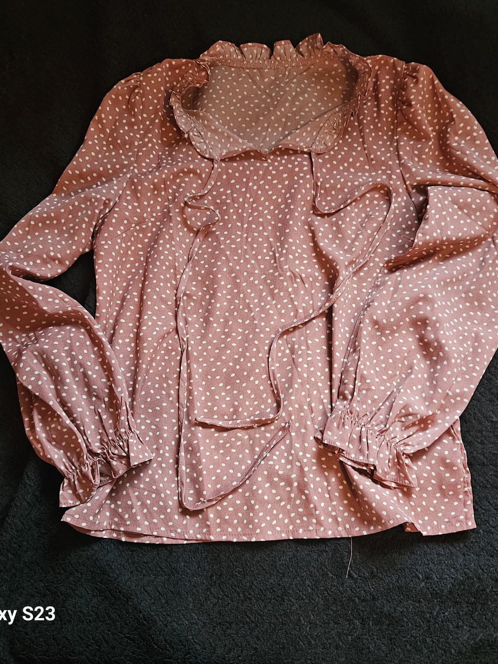 Blush Pink Polka Dot Ruffle Blouse